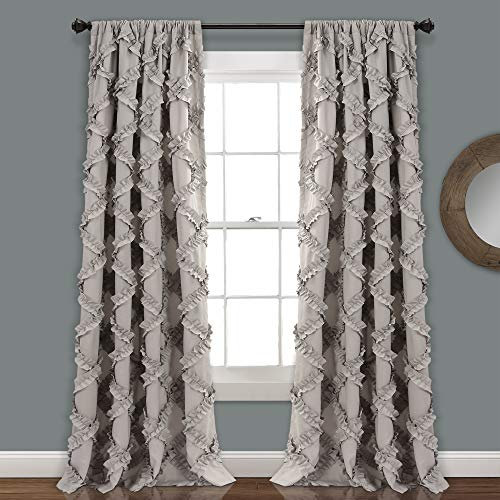 Lush Decor, Graue Rüschen-Diamantvorhänge, strukturiertes Fensterpaneel-Set für Wohnzimmer, Esszimmer, Schlafzimmer (Paar), 213,4 x 137,7 cm, 2 Stück