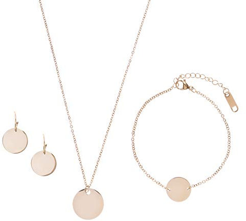Happiness Boutique Damen Schmuckset in Rosegold | Kreis Kette Runde Ohrringe und Armband mit Kreis Anhänger im Zarten Design
