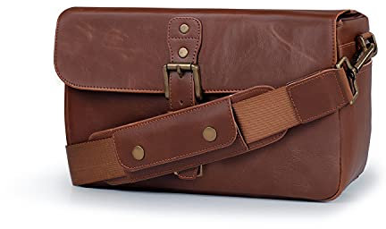 MegaGear MG1526 Leather Camera Messenger Bag for Mirrorless, Instant and DSLR Cameras - Dark Brown