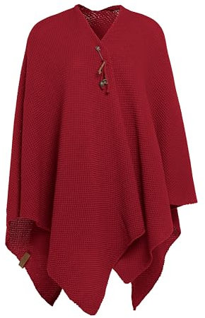 KNIT FACTORY - Jazz Poncho - Elegant Gestrickter Damen Cape - Wickelschal mit Wolle - Hochwertige Qualität - Bordeaux