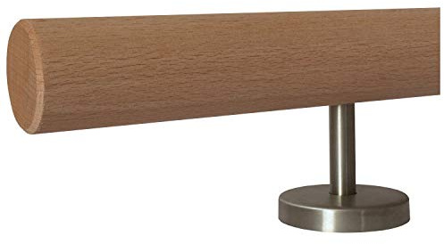 TIBU Handlauf Holz Buche unbehandelt 0,3m-5m Geländer Wand Treppe Griff Ø 42 mm, Länge 500mm - 2 Edelstahl Halter - Enden: gefast