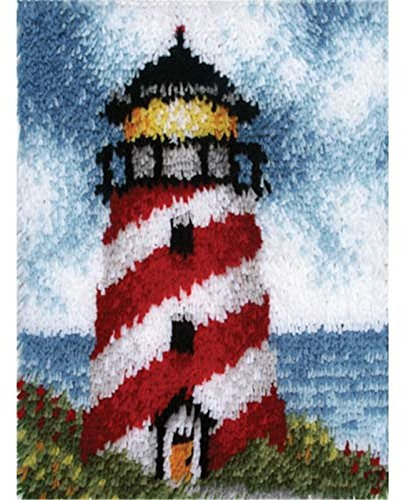 LUBOT Kit de gancho de faro de 21 x 15 pulgadas, kits de fabricación de alfombras, manualidades para adultos/niños, manualidades de aguja con patrón de lienzo impreso, kit de ganchillo