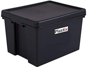 Plastix Heavy Duty Strong Recycled Plastic Storage Box With Lid - 24L 24 Litre - Black