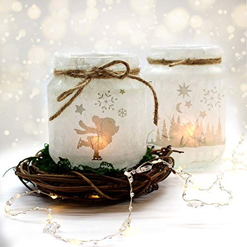ilka parey wandtattoo-welt Feenlicht Feenwindlicht DIY Weihnachtsdeko Weihnachten Eisbär Schneekristalle Sterne Schneeflocken Lichtdeko Winter Aufkleber Glas Sticker wl5