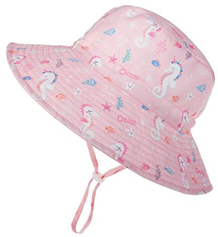Happy Cherry - Bambine Cappello a Tesa Larga Anti-UV Bambino Bambini Estivo Bucket Hat Berretto da Pescatore Protezione dal Sole Motivo Stampato Carino per Spiaggia Vacanza Rosa - 3-8 Anni