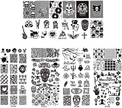 Homo Trends 5Pcs Nail Stamping Kits, Halloween Nail Art Stamping Plates Nail Stamp Templates for Halloween Manicure Stencils DIY Nail Design Decals