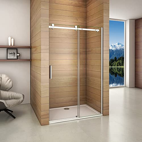 Aica Porta Doccia Per Nicchia 120x195cm Anta Scorrevole vetro 6mm | Trasparente, Vetro Temperato, Alluminio Cromato Lucido