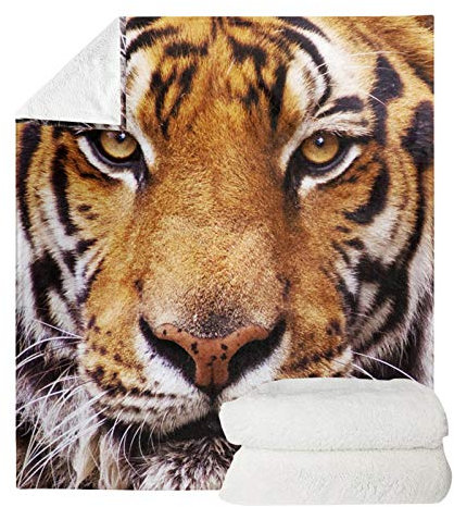 HUGS IDEA Flanell-Fleece-Überwurfdecke, Mikrofaser, 3D-lebendiger Tiger-Druck, Grundgröße und volle Größe, leicht, gemütlich, Plüsch-Mikrofaser-Tagesdecke, Größe L