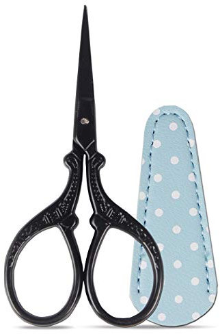 Hisuper Kleine 9,1 cm Schere, Stickerei, Nähen, Häkeln, Kreuzstich, Strickschere, scharfe Bastelschere mit Lederscherenabdeckung für Handarbeit, manuelles Nähen, Handwerkswerkzeug