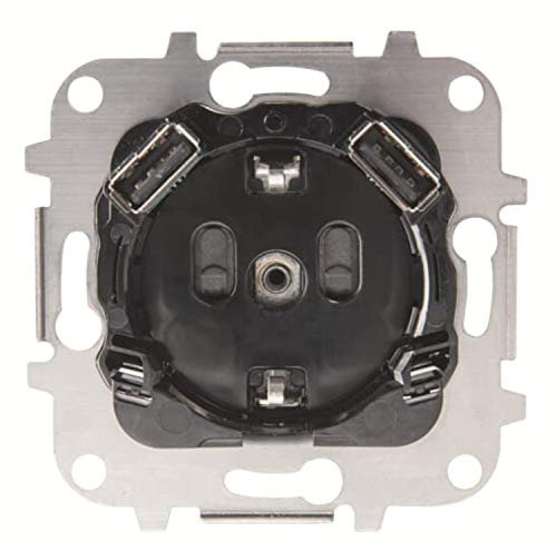 Niessen Base enchufe schuko y doble cargador USB, 250V, 16A, con protección infantil, 22,5 x 15 x 7,8 centímetros, color negro (referencia: 8188.3), estándar