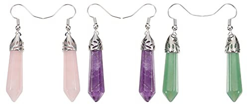 Holibanna 3Paires Boucles Oreilles Hexagonales Bijoux Décoratifs pour Femmes Pendantes Élégantes et Quartz Rose Aventurine Verte