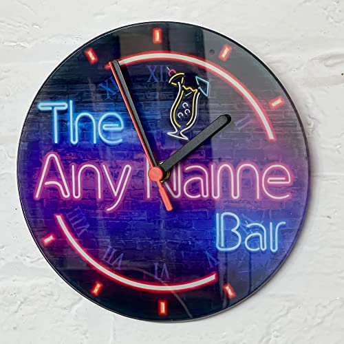 ShopQuality4U Personalised Neon Effect Round Glass Clock 20cm (7.87)