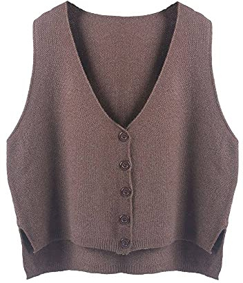 MANGGUO Pullunder Für Damen,Frauen Strickwesten Mode Casual Lose Einfarbig V-Ausschnitt Herbst Winter Ärmellose Knopf Strickjacke Pullover Tank Top Damen Cami Weste Bluse, Taupe