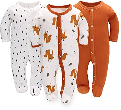 amo nenes Pijama para bebé, mono para niños, paquete de 3 pijamas Unisex, mono de algodón, mono de manga larga, ropa de bebé de 0 a 7 meses (56, zorro + gota de lluvia)