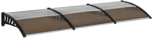 Outsunny Pensilina Tettoia da Esterno 303x96cm, Tettoia per Esterno in Policarbonato e Alluminio, per Balcone Finestre e Porte, Marrone