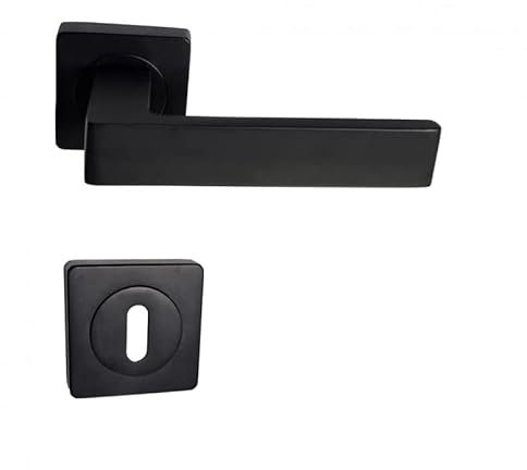 Paire de Poignées de Porte sur Rosaces Aluminium Carrées noires NATALYA - +1 Paire de rosaces à trou de clé