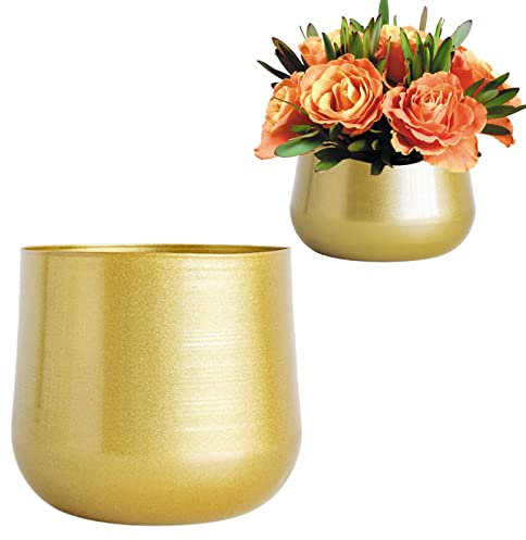 Yajimsa Maceta dorada para interior – Maceta dorada metal decorativa redonda con agujero drenaje, adecuada para terrazas jardín en interiores
