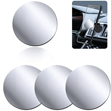 Rouclo Plaques de métal Lot de 4 pour Support téléphone Voiture magnétique, Plaque de métal Mince avec Adhésif pour Aimant de téléphone (Argenté-Rondes)