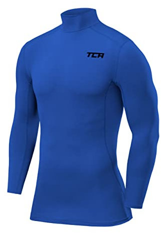 TCA Boys' Long Sleeve Compression Shirt, Athletic Workout Sports Undershirt Base Layer Top - Dazzling Blue, 8-10 Years
