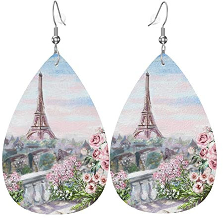 Schöne Eiffelturm Paris Ohrringe für Damen Ohrringe, Lederohrringe für Mädchen, Neuheit Tropfen-Ohrringe, stilvoll und schön., Einheitsgröße, Leder, Kein Edelstein
