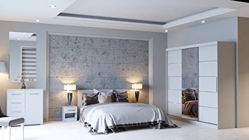 Fabryka Mebli Idźczak Schlafzimmer-Set Komplett - Astral Bettgestell - Kleiderschrank mit Spiegel, Nachttisch, Kommode- Innovativ, Stilvoll, Modern