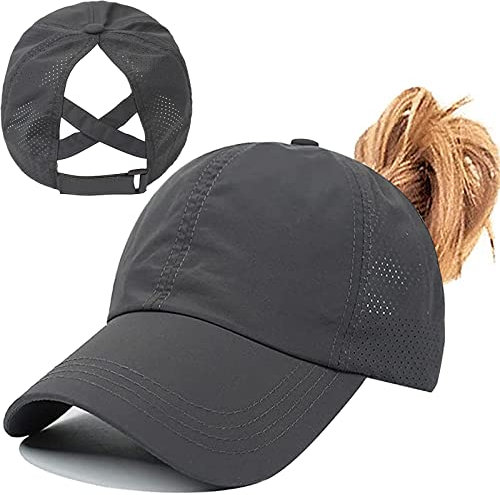 Enwokran Baseball Cap Damen Mesh Schnell Trocknende Pferdeschwanz Baseballkappe, Sonnenschutz Laufkappe Basecap Hut Einstellbar Ponytail Baseballmütze UV Sonnenhut Sonnenschutz Hüte (Dunkelgrau)