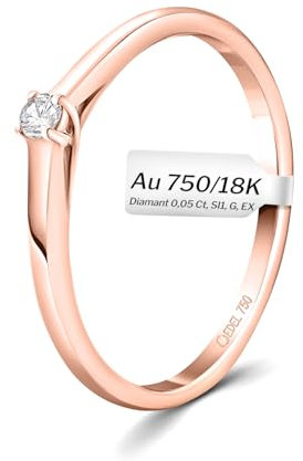 EDELIND 750 Verlobungsring Damen Ø 53 mm Solitär Diamant Ring 0,05 Ct Echt Gold Rotgold Diamantring zur Verlobung mit Elegante Schmuck-Geschenkbox