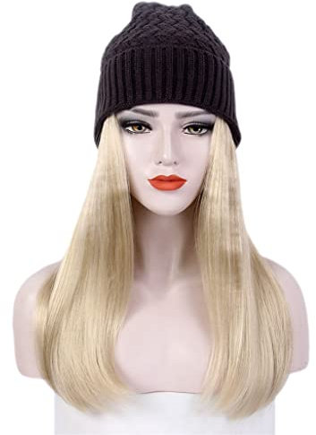 n/a Modische europäische und amerikanische Damen-Haar-Hut-lange gerade blonde Perücke und Hut-schwarze Strickmütze-Perücke