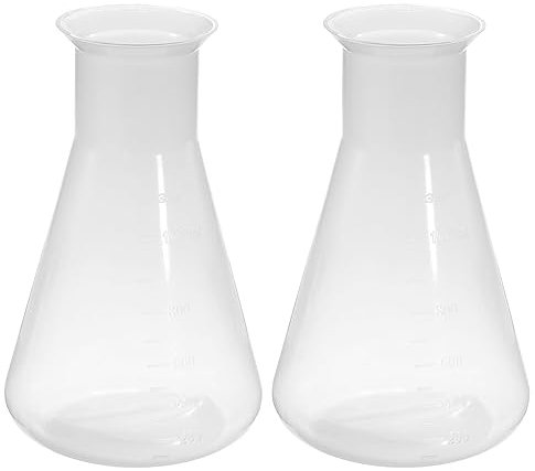 PATIKIL 1000ml Plastic Erlenmeyer Flask, 2 Pack Wide Mouth Conical Flask for Laboratory, Clear