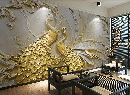 3D Mural Wallpaper Cameo Yellow Peacock 3D Murals Wallpaper for Bedroom and Living Room Wall Decoration