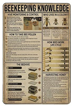 Imkerei Wissen Poster Metallschild Kunst Wandschild Dekor Infografik Poster Eisenmalerei Aluminiumschild für Schule Bildung Bauernhof Männer Höhle Bar Yoga Outdoor Dekor 20,3 x 30,5 cm