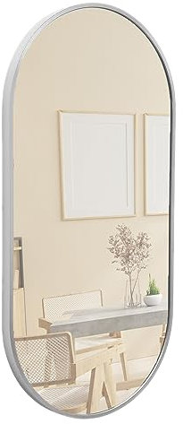 Terra Home Wandspiegel - Oval, 60x30 cm, Silber, Modern, Metallrahmen Spiegel, HOCH und QUER Montage möglich - für Flur, Wohnzimmer, Bad oder Garderobe