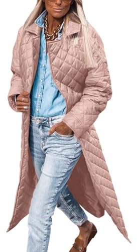 ORANDESIGNE Wintermantel Damen Lang Warm Steppmantel mit Gürtel Daunenmantel Gefüttert Elegant Steppjacke Winterjacke A Rosa L