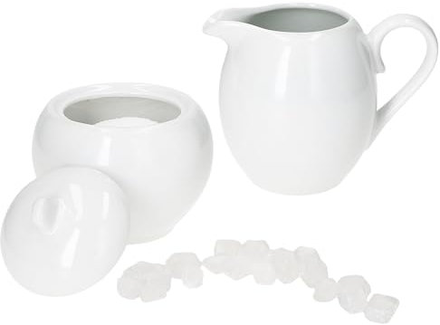 MamboCat Tommy 2tlg. Set Milchkännchen & Zuckerdose I aus weißem Porzellan I Sahne-Kanne, Gießer für Kondensmilch, Dose mit Deckel für Würfelzucker I Elegantes Kaffee-Zubehör