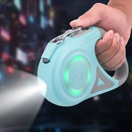 MoYouno 5 m Einziehbare Hundeleine,Strapazierfähige Hundeleine,Automatisch Ausziehbar, Für kleine,Mittelgroße und Große Hunderassen bis zu 5 m 30 kg,Ausziehbare Hundeleine mit LED-Lichtern(Mintgrün)