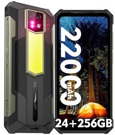 Ulefone Armor 24 Rugged Smartphone 2024-22000mAh Batteria, 24GB+256GB Telefono Indistruttibile, 64MP Visione Notturna, Android 13 Telefono, 120Hz 6,78 Display, Luce Campeggio/NFC/OTG/Face ID-Nero
