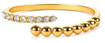 THIORA Ring Damen Edelstahl Verstellbar mit Zirkonia | Offenes Wellen-Design | flexibel anpassbar | 9 Zirkonia-Steine | wasserfester Edelstahl | Geschenkbox
