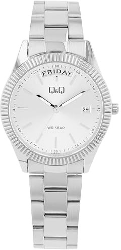 Q&Q Damen-Uhr Edelstahl Gliederarmband 5 Bar Datum Leuchtzeiger Leuchtindexe Analog Quarz (silberfarbig)