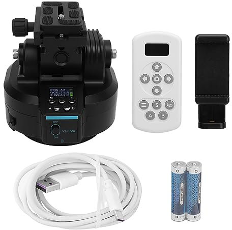 Wireless Tripod Head with 360 Degree Pan Tilt, Motorized Camera Mount for Mobile Phones, Cameras, 2.4G Remote Control, Visual Display Screen, 2000mAh Battery