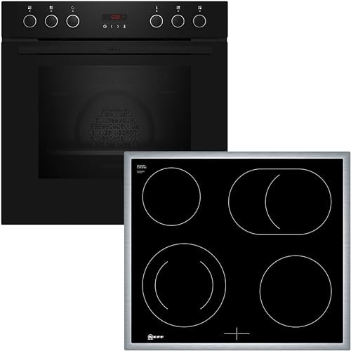 NEFF EDX4PB, Set bestehend aus E2CCG6AK0, N 30, Einbauherd mit CircoTherm, 60 x 60 cm, Schwarz und M13R42N2, N 50, herdgesteuertes Elektrokochfeld, 60 cm, Schwarz, mit Rahmen aufliegend