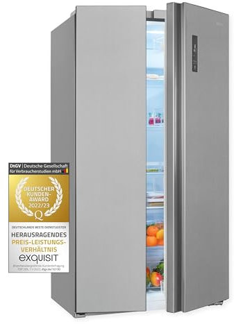 Exquisit Side by Side SBS560-050D inoxlook | 562 L Volumen | Inverter Kompressor | Side by Side Kühlschrank NoFrost | Kühlschrank Side by Side Schnellgefrieren