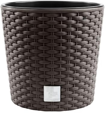 Blumentopf, in Rattan-Optik,Rund Blumentopf, pflanzkübel, Ink. Einsatz, Vielseitiger, übertöpfe, Blumenübertopf, übertopf, Verfügbar in 4 Größen und 4 Farben - Stilvolles Design (Braun, ø 20 cm)