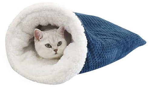 Katzenschlafsack - Warmes Waschbares Katzenbett, Katzendecke, Haustier Kissen, Kuschelhöhle Aus Fleece, Kleines Haustierbett Für Katzen Und Hunde Bis Zu 6 Kg (Blau1)