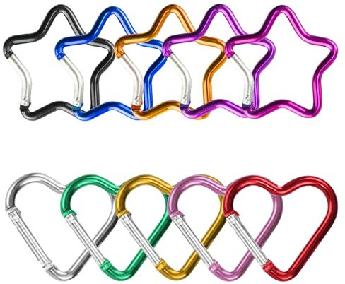 XCSJ 10 Pcs Karabiner Clips,Stern,Herz,Sehr Robust Karabinerhaken Aluminium Karabiner Camping Karabiner Outdoor Schlüsselanhänger Karabiner für Wandern,Sport,Camping,Schlüsselanhänger (Mehrfarbig)