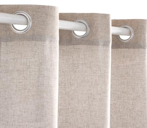GAMUSI Tenda da soggiorno in lino traslucida con occhielli, tenda per decorazione salone, 150 x 270 cm, colore lino, 1 foglio