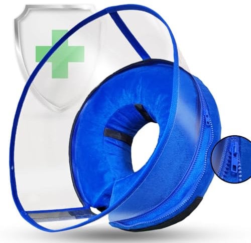 Aschpas®Aufblasbare Halskrause Hund mit Trichter, Katzenkragen Hundekragen Leckschutz, Halskrause Katze, Abnehmbar Kragen Katze, Hundebody nach OP (Blau, M)