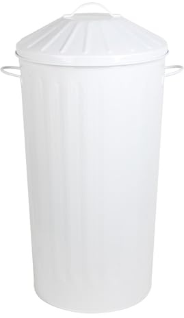 simpa 46L Colourful Vintage Style Metal Tapered Dustbins & Lids - White 70cm (H) x 33cm (Dia)
