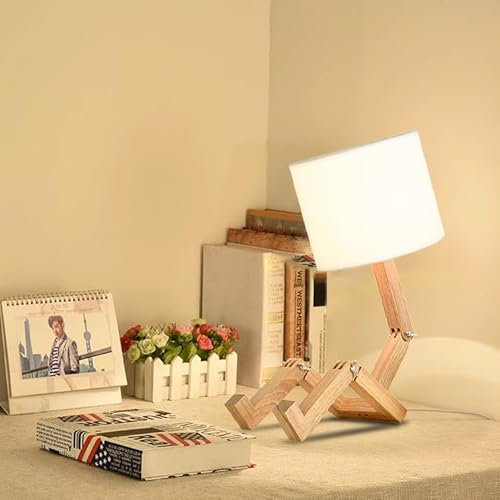 MUMENG Bed IDE Lamps for Bedroom,Wooden Table Lmap Robot,Cute Kids Desk Reading Lamps for Study,Adjustable Body Shape,Small Night Light forLiving Room,Study,Office,Studio,Office,Bookshelf,Decorative