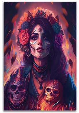 SILATSAWTU Poster mit Tag der Toten, dekoratives Gemälde, Leinwand, Wandposter und Kunstdruck, moderne Familienschlafzimmer-Dekoration, Poster, 20 x 30 cm