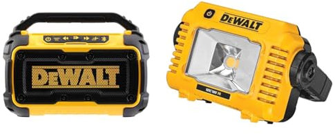DEWALT DCR011-xj Bluetooth® Speaker 10.8-54V Li-ion Bare Unit, Yellow & DCL077 Battery-Powered Construction Light 2000 Lumen Building Site Light Bulb 3 Level Light Strength Setting